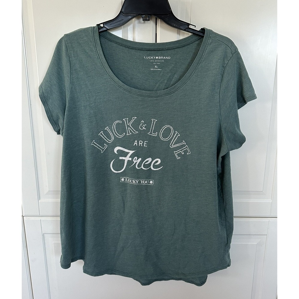 Lucky Brand T Shirt XL Green Cap Sleeve Luck & Love Stretch Top